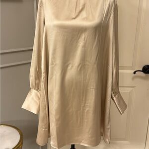 H&M Cream Long Sleeve Satin Dress